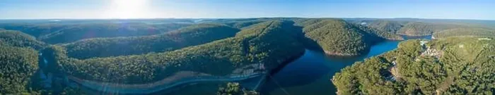 Framed Print : 180 aerial panorama of Lake Nepean Dam and forested hills. Bargo, New South Wales, Australia Framed Print : 180 aerial panorama of Lake Nepean Dam and forested hills. Bargo, New South Wales, Australia