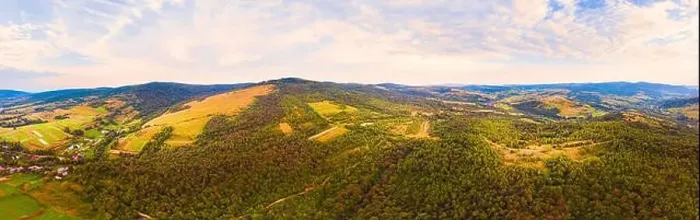 Framed Print : 180 degrees panoramic landscape of countryside, aerial drone view of nature in Carpathians. Sunset time, end of summer Framed Print : 180 degrees panoramic landscape of countryside, aerial drone view of nature in Carpathians. Sunset time, end of summer