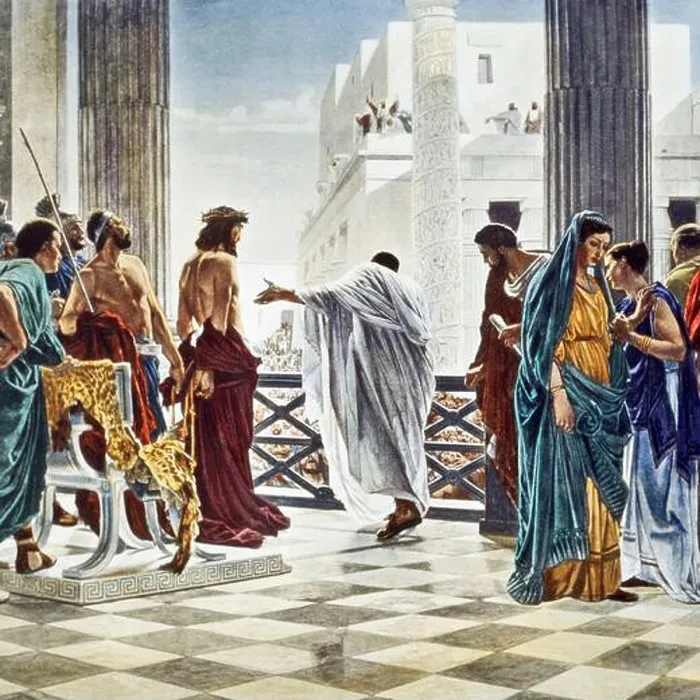 Framed Print : 1870s PONTIUS PILATE PRESENTING THE SCOURGED JESUS TO THE CROWD SAYING ECCE HOMO BEHOLD THE MAN PAINTING BY ANTONIO Framed Print : 1870s PONTIUS PILATE PRESENTING THE SCOURGED JESUS TO THE CROWD SAYING ECCE HOMO BEHOLD THE MAN PAINTING BY ANTONIO