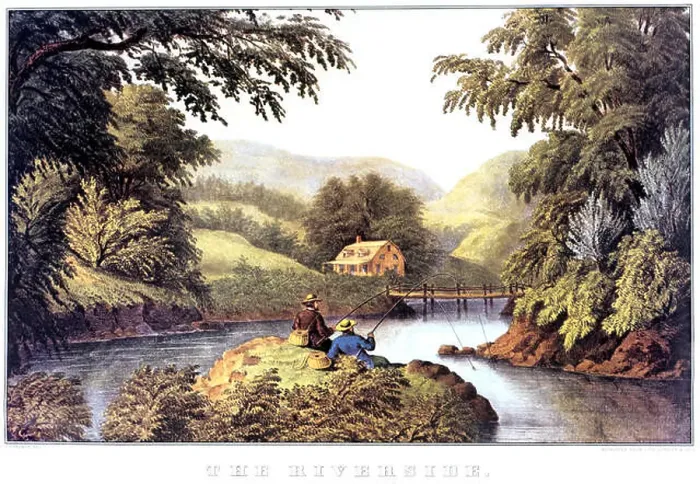 Framed Print : 1870s THE RIVERSIDE - PAINTING BY F F PALMER - CURRIER & IVES LITHOGRAPH - 1870 Framed Print : 1870s THE RIVERSIDE - PAINTING BY F F PALMER - CURRIER & IVES LITHOGRAPH - 1870