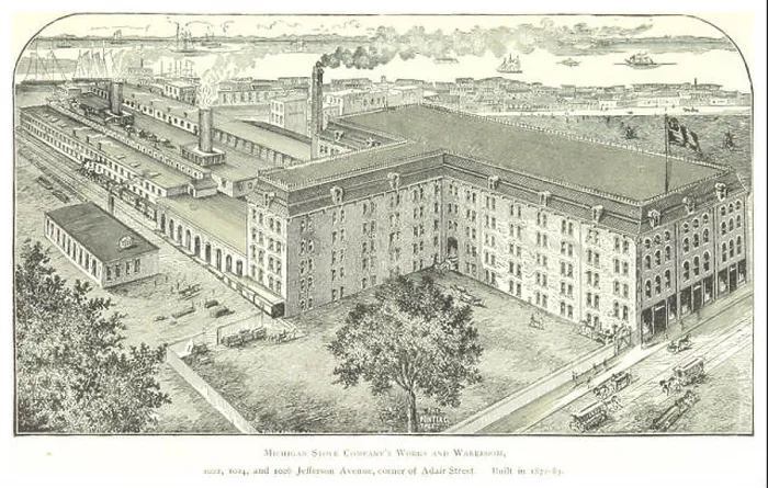 Framed Print : This 1884 drawing by Farmer shows the Michigan Stove Company's works and warehouse Framed Print : This 1884 drawing by Farmer shows the Michigan Stove Company's works and warehouse