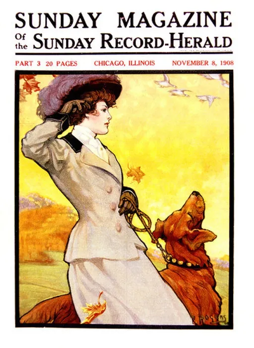 Framed Print : 1900s STYLISH VICTORIAN WOMAN AUTUMN CLOTHES WALKING DOG COVER OF SUNDAY MAGAZINE NOVEMBER 8 1908 Framed Print : 1900s STYLISH VICTORIAN WOMAN AUTUMN CLOTHES WALKING DOG COVER OF SUNDAY MAGAZINE NOVEMBER 8 1908
