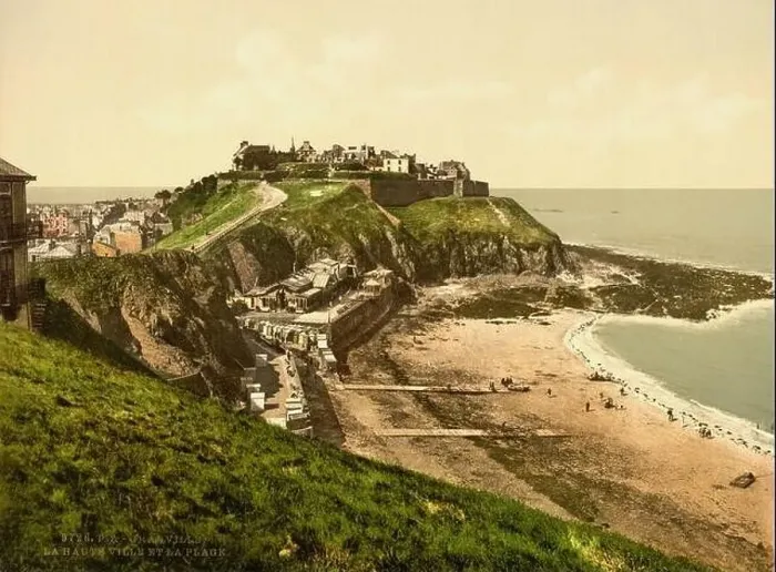 Framed Print : 1905 ca, GRANVILLE, FRANCE : View upper town and beach Framed Print : 1905 ca, GRANVILLE, FRANCE : View upper town and beach