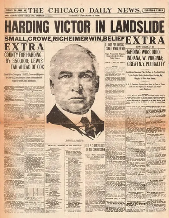 Framed Print : 1920 Chicago Daily News front page Warren Harding elected US President Framed Print : 1920 Chicago Daily News front page Warren Harding elected US President