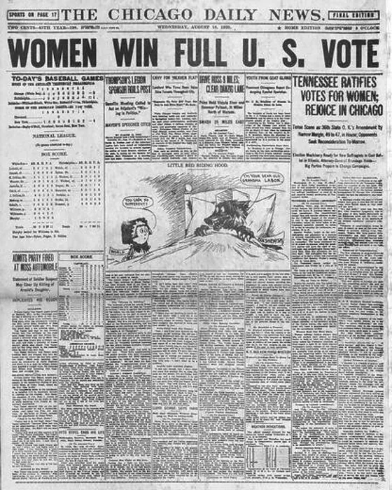 Framed Print : 1920 Chicago Daily News front page Women win full U.S. vote Framed Print : 1920 Chicago Daily News front page Women win full U.S. vote