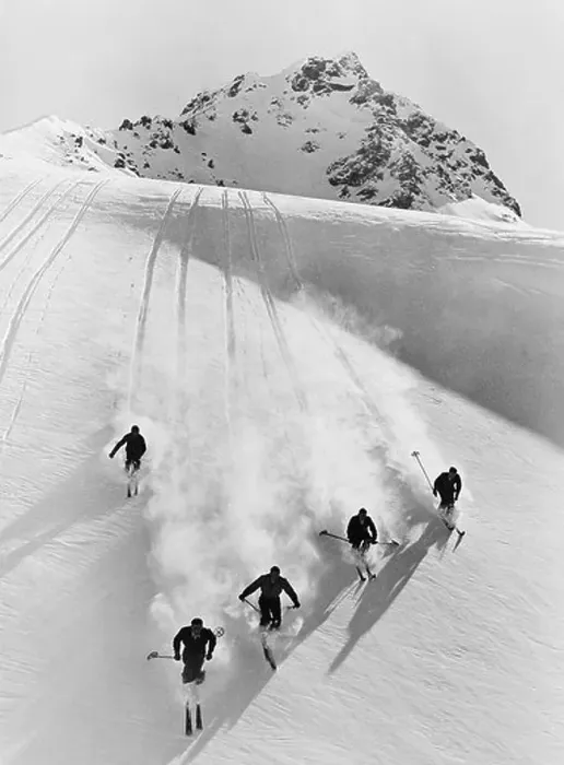 Framed Print : 1920s 1930s FIVE MEN SKIING DOWN SNOW COVERED ALPS SWITZERLAND Framed Print : 1920s 1930s FIVE MEN SKIING DOWN SNOW COVERED ALPS SWITZERLAND