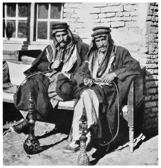 Framed Print : 1925 desert Arabs of high degree smoking the water pipe Narghile coffee shop Framed Print : 1925 desert Arabs of high degree smoking the water pipe Narghile coffee shop
