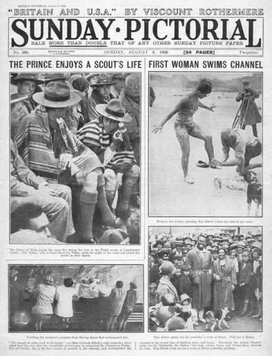 Framed Print : 1926 Sunday Pictorial front page reporting Gertrud Ederle First woman swims English Channel Framed Print : 1926 Sunday Pictorial front page reporting Gertrud Ederle First woman swims English Channel
