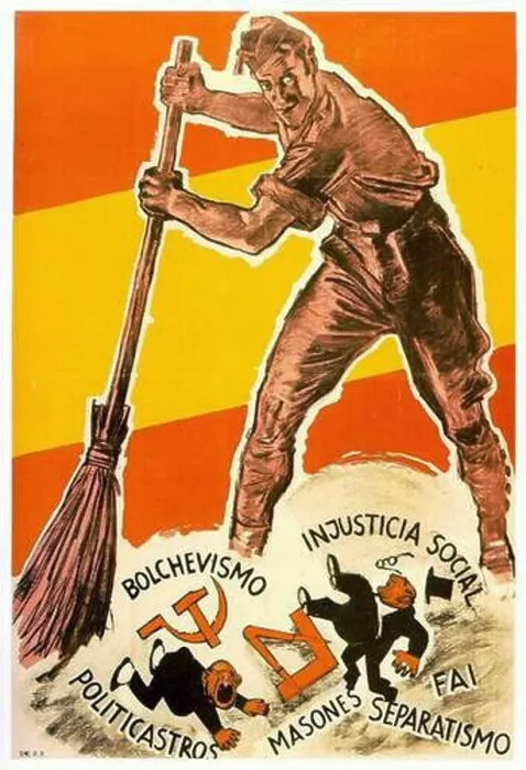 Framed Print : This 1930s propaganda poster from the Nationalist faction in Spain encourages the sweeping of Spain clean of dissent Framed Print : This 1930s propaganda poster from the Nationalist faction in Spain encourages the sweeping of Spain clean of dissent
