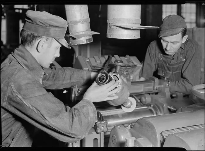 Framed Print : A 1936 photograph by Lewis Hine showing a worker grinding knives at a factory in High Point Framed Print : A 1936 photograph by Lewis Hine showing a worker grinding knives at a factory in High Point