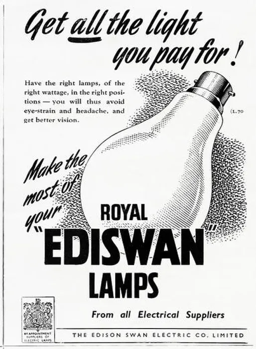 Framed Print : 1940s old vintage original advert advertising Ediswan electric light bulbs by Royal Appointment in English magazine
