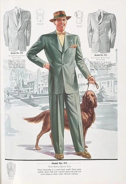 1940s tailored suit fashion design illustration