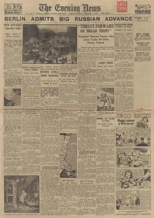 Framed Print : 1943 The Evening News front page reporting Red Army advance on Kiev Front and Cinderella dance club bombed in Putney Framed Print : 1943 The Evening News front page reporting Red Army advance on Kiev Front and Cinderella dance club bombed in Putney