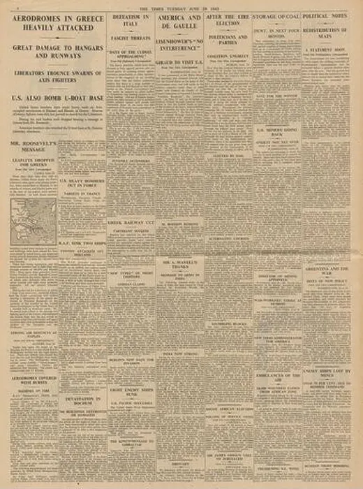 Framed Print : 1943 The Times reporting Allies bomb Germany and Greece and U Boat war Framed Print : 1943 The Times reporting Allies bomb Germany and Greece and U Boat war