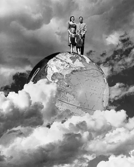 Framed Print : 1950s SPECIAL EFFECT NUCLEAR FAMILY MAN WOMAN BOY GIRL MOM DAD TWO KIDS STAND ON TOP OF WORLD Framed Print : 1950s SPECIAL EFFECT NUCLEAR FAMILY MAN WOMAN BOY GIRL MOM DAD TWO KIDS STAND ON TOP OF WORLD