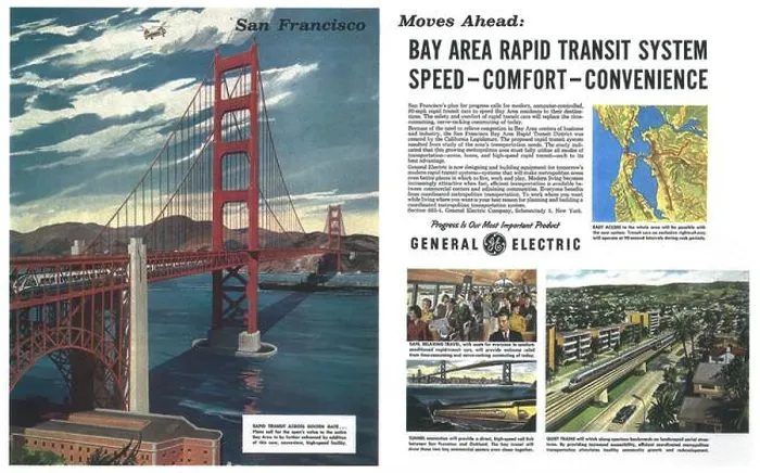 Framed Print : 1961 General electric ad - Bay Area Rapid Transit System Speed - Comfort - Convenience - BART crosses the Golden Gate Framed Print : 1961 General electric ad - Bay Area Rapid Transit System Speed - Comfort - Convenience - BART crosses the Golden Gate
