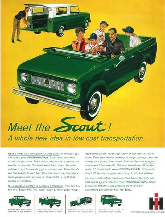 Framed Print : 1961 Scout car ad - Meet the Scout: a whole new idea in low-cost transportation International Harvester Company