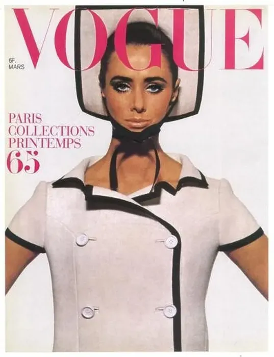 Framed Print : 1965 March Vogue Paris cover with Maggie Eckardt in André Courrèges dress, Photo Helmut Newton Framed Print : 1965 March Vogue Paris cover with Maggie Eckardt in André Courrèges dress, Photo Helmut Newton