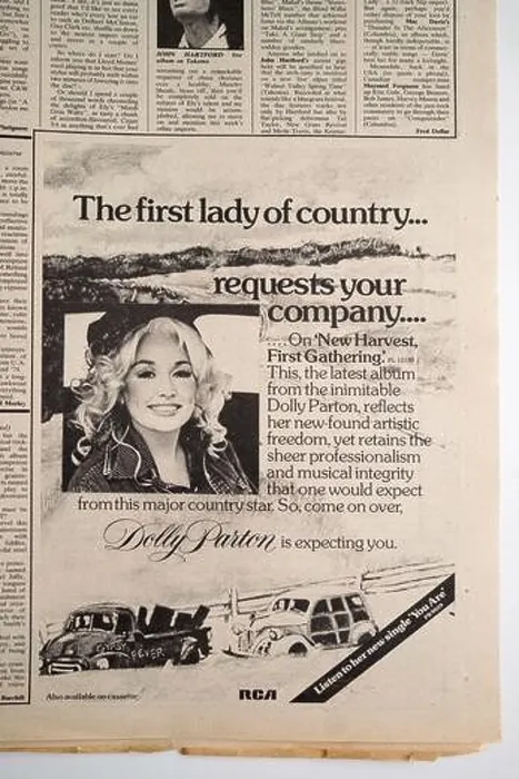 Framed Print : 1970s advert for New Harvest First Gathering album by Dolly Parton in the NME music Paper Framed Print : 1970s advert for New Harvest First Gathering album by Dolly Parton in the NME music Paper