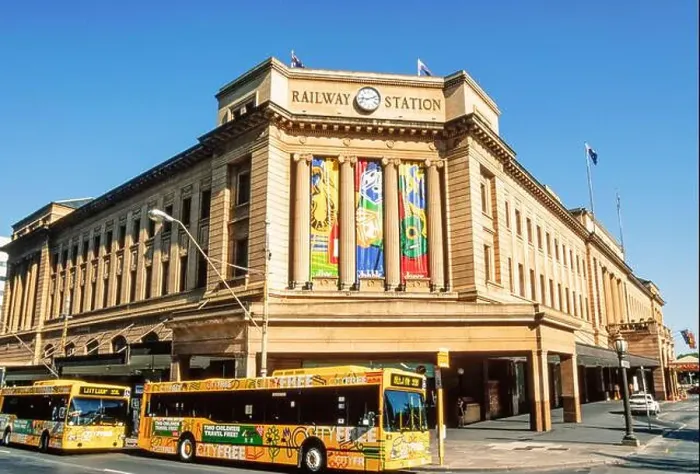 Framed Print : 1999 - Adelaide South Australia - Neo-classical building of the Adelaide railway station Framed Print : 1999 - Adelaide South Australia - Neo-classical building of the Adelaide railway station