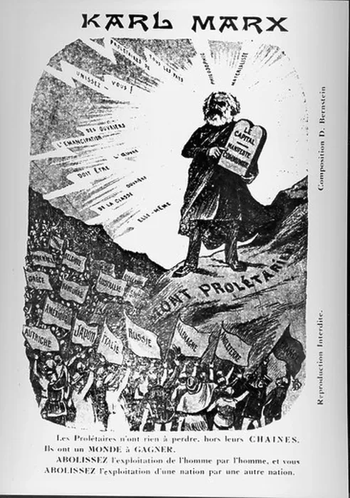 Framed Print : 19th century French illustration depicting Karl Marx depicted as Moses presenting the two central points of communism Framed Print : 19th century French illustration depicting Karl Marx depicted as Moses presenting the two central points of communism