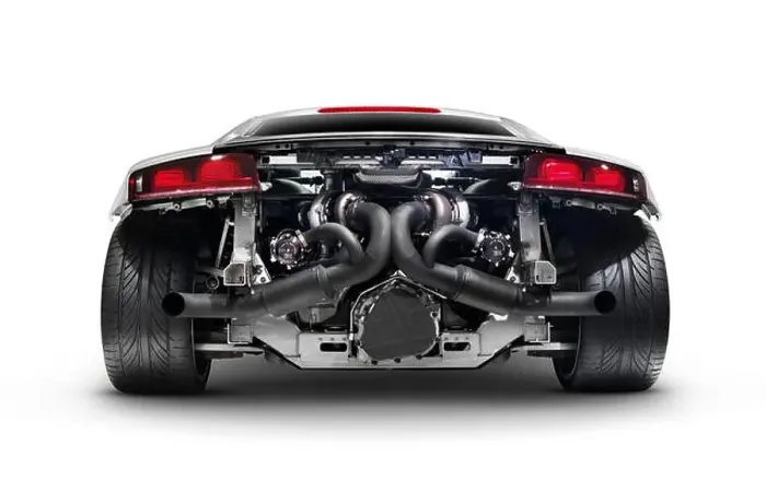 Framed Print : 2014 Audi Quattro R8 twin-turbo limited edition sports car supercar rear view with exposed engine showing exhaust pipes Framed Print : 2014 Audi Quattro R8 twin-turbo limited edition sports car supercar rear view with exposed engine showing exhaust pipes