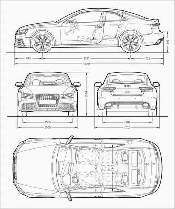 Framed Print : 2014 Audi RS5 Coupe Car Blueprint Framed Print : 2014 Audi RS5 Coupe Car Blueprint
