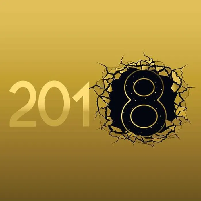 Framed Print : 2018 New Year. Broken golden metal background. Texture with hole, cracks, number eight and broken pieces