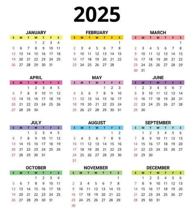 Framed Print : 2025 month printable color calendar. Modern vector template illustration. Plan your year with style Framed Print : 2025 month printable color calendar. Modern vector template illustration. Plan your year with style