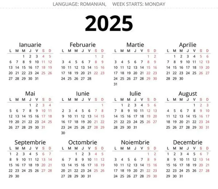 Framed Print : 2025 romanian calendar. Printable, editable vector illustration for Romania and Moldova. 12 months year calendars Framed Print : 2025 romanian calendar. Printable, editable vector illustration for Romania and Moldova. 12 months year calendars
