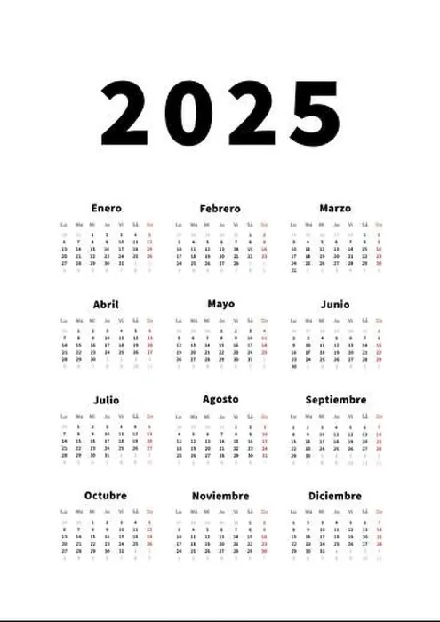 Framed Print : 2025 year simple vertical calendar in spanish language, typographic calendar on white Framed Print : 2025 year simple vertical calendar in spanish language, typographic calendar on white