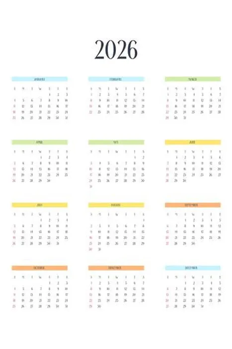 Framed Print : 2026 calendar template in classic strict style with multicolor elements Framed Print : 2026 calendar template in classic strict style with multicolor elements