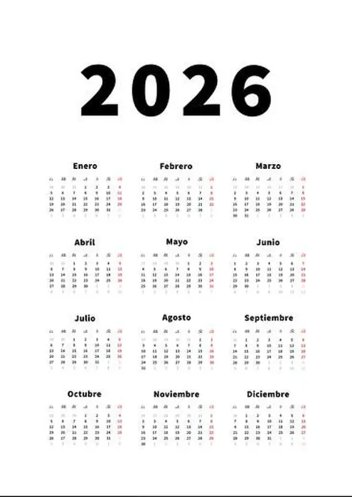 Framed Print : 2026 year simple vertical calendar in spanish language, typographic calendar isolated on white Framed Print : 2026 year simple vertical calendar in spanish language, typographic calendar isolated on white