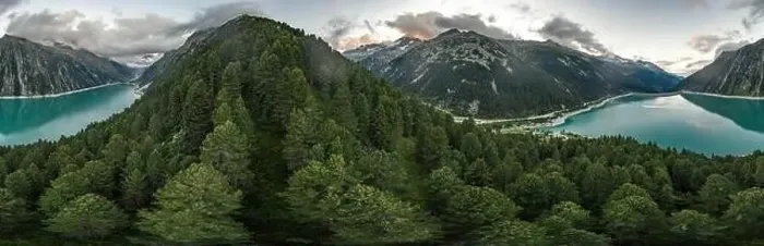 Framed Print : 360 Aerial panorama drone shot of Schlegeisspeicher resevoir with galcier view at dusk Framed Print : 360 Aerial panorama drone shot of Schlegeisspeicher resevoir with galcier view at dusk