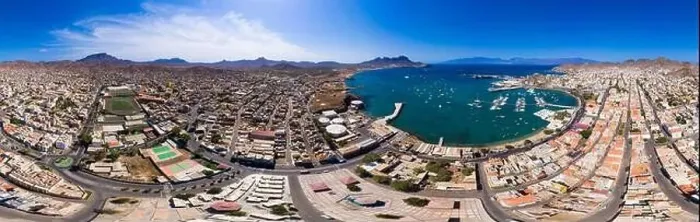 Framed Print : 360 Aerial view of Laginha beach in Mindelo city in Sao Vicente Island in Cape Verde Framed Print : 360 Aerial view of Laginha beach in Mindelo city in Sao Vicente Island in Cape Verde