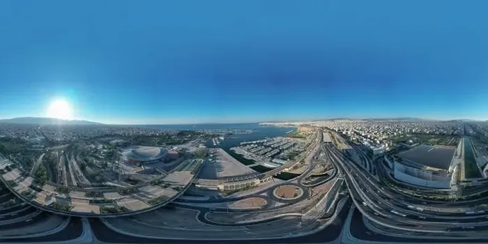 Framed Print : 360 Aerial View of Stavros Niarchos Center and Faliro Bay in Athens, Greece Framed Print : 360 Aerial View of Stavros Niarchos Center and Faliro Bay in Athens, Greece