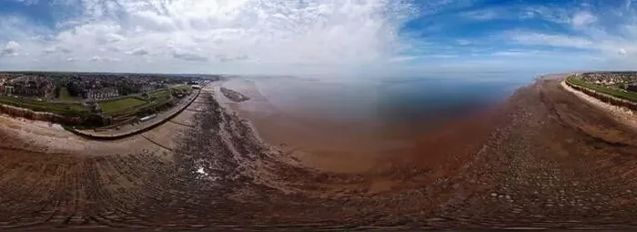 Framed Print : A 360 degree image of an aerial view of the cliffs at Hunstanton in Norfolk, UK