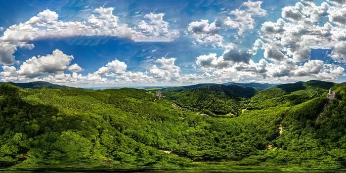 Framed Print : 360-degree panoramic aerial view from drone to Vosges mountains and ruins of medieval castle Spesbourg Framed Print : 360-degree panoramic aerial view from drone to Vosges mountains and ruins of medieval castle Spesbourg