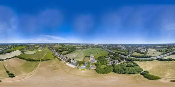 Framed Print : 360 Degree panoramic sphere aerial photo of the UK village of Cleckheaton in Bradford West Yorkshire in the UK showing Framed Print : 360 Degree panoramic sphere aerial photo of the UK village of Cleckheaton in Bradford West Yorkshire in the UK showing