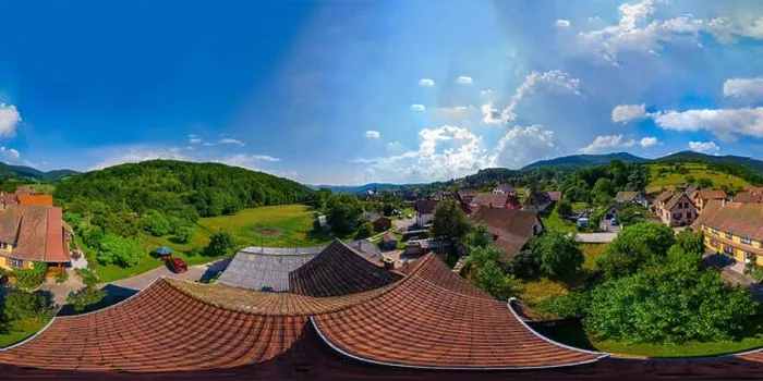 Framed Print : 360-degree spherical panoramic view of little village Breitenbach in Vosges mountains, Alsace, France Framed Print : 360-degree spherical panoramic view of little village Breitenbach in Vosges mountains, Alsace, France