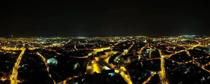 Framed Print : 360 degrees view of Sibiu, Romania shot from a drone at night Framed Print : 360 degrees view of Sibiu, Romania shot from a drone at night
