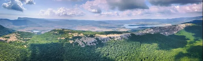 Framed Print : 360 panorama aerial view of valley with lake among mountains in summer Framed Print : 360 panorama aerial view of valley with lake among mountains in summer