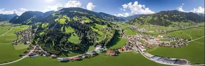 Framed Print : 360 Panorama Aerial view of Zillertal Valley village in sunny summer afternoon in Tyrol Austria Framed Print : 360 Panorama Aerial view of Zillertal Valley village in sunny summer afternoon in Tyrol Austria