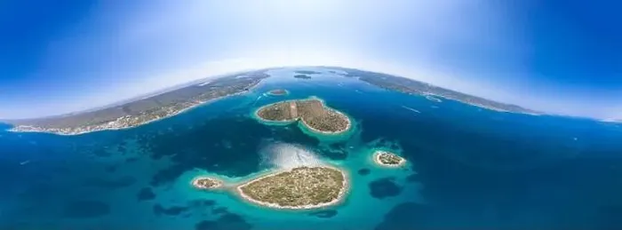 Framed Print : 360 Panoramic aerial view of heart-shaped island Galesnjak in Dalamatia Croatia Framed Print : 360 Panoramic aerial view of heart-shaped island Galesnjak in Dalamatia Croatia