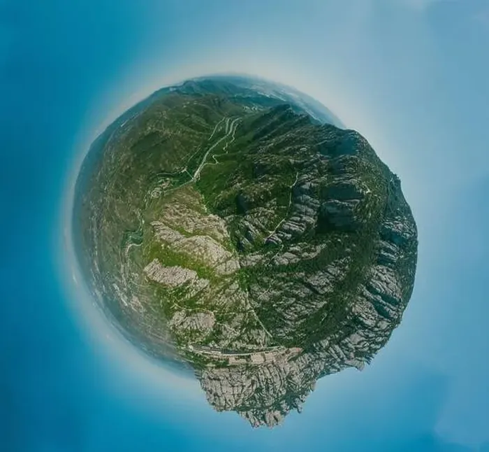 Framed Print : 360 VR Sphere Drone Panorama shot. Monestir Santa Maria de Montserrat in Spain Mountains