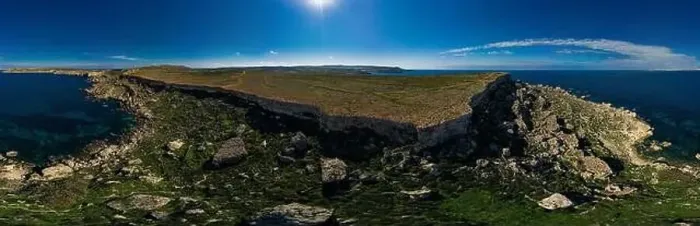 Framed Print : 360 wide angle drone shot of seascape and landscape Framed Print : 360 wide angle drone shot of seascape and landscape