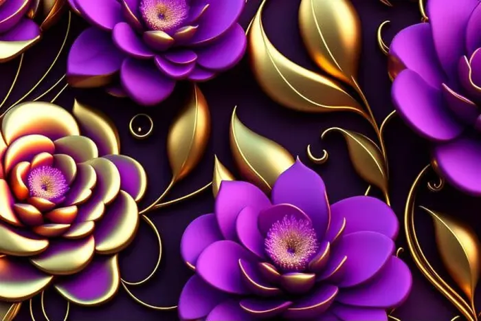 Framed Print : 3d render, abstract background with purple and gold flowers and leaves Framed Print : 3d render, abstract background with purple and gold flowers and leaves