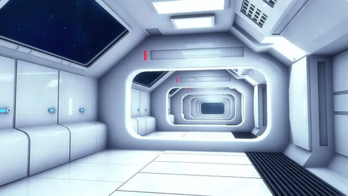 Framed Print : 3D Render. Futuristic spaceship interior corridor Framed Print : 3D Render. Futuristic spaceship interior corridor