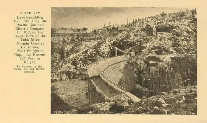 Framed Print : 41444 Lake Spaulding Dam, built by the Pacific Gas and Electric Company in 1913 on the south fork of the Yuba River