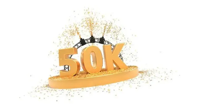 Framed Print : 50K followers celebration on white background - 3D rendering Framed Print : 50K followers celebration on white background - 3D rendering